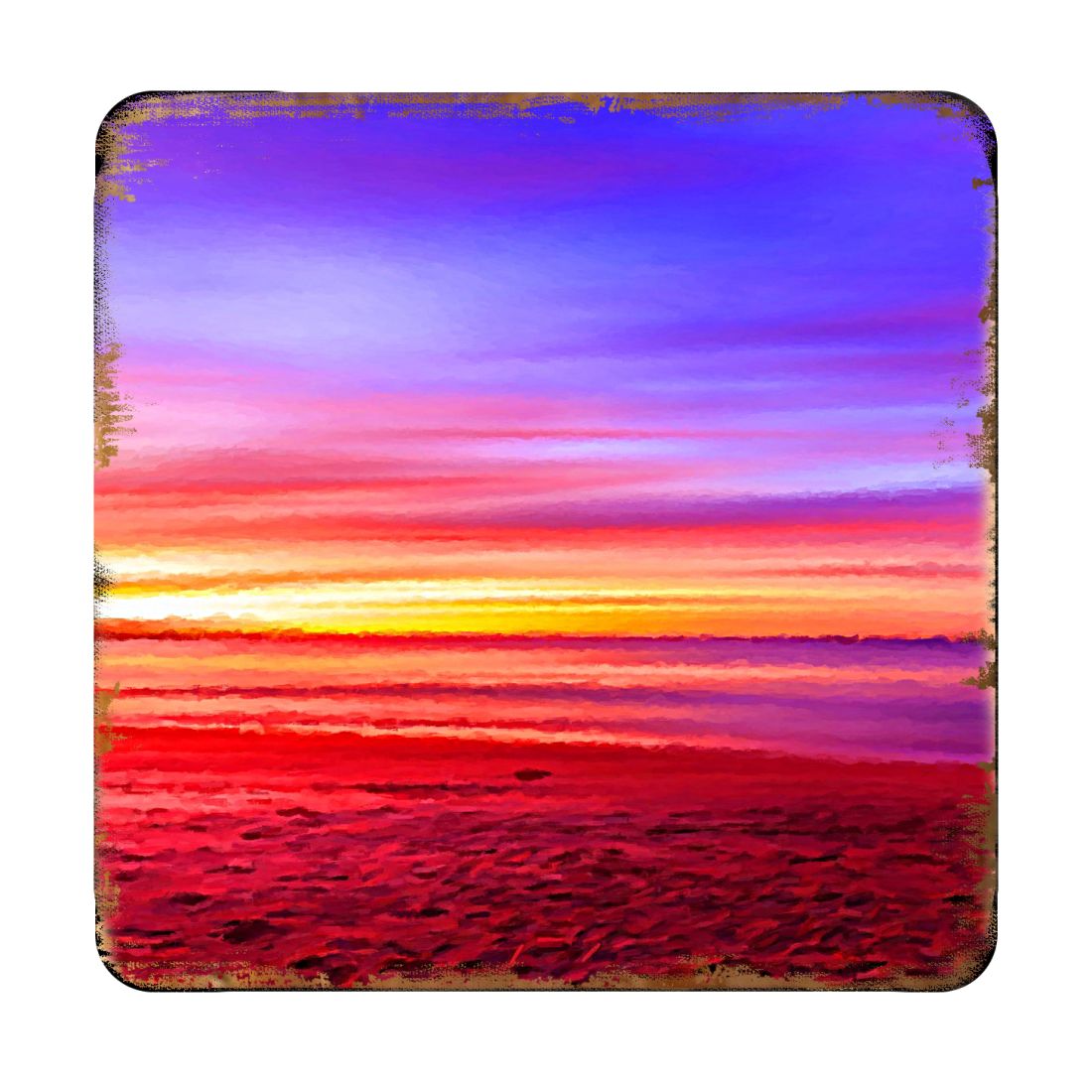 Sunset Coastal Wooden Cork Coasters Gift Set of 4 by Nature Wonders - Coastal Sea-Life Decor - 95360C-S4