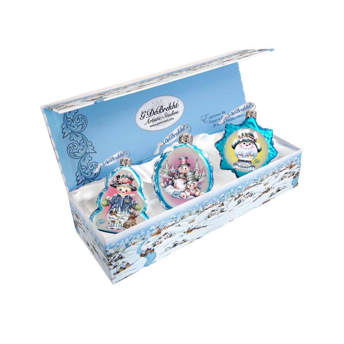 Holiday Snowman Mercury Glass Ornaments by Jamie Mills-Price - Christmas Decor - 770140S3-MP