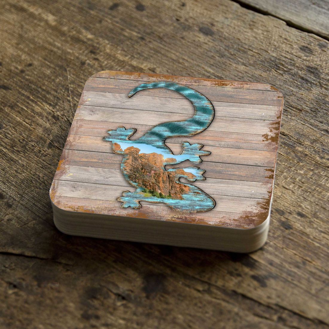 Gecko Wooden Cork Coasters Gift Set of 4 by Nature Wonders - Nature Wildlife Decor - 8199434C-S4
