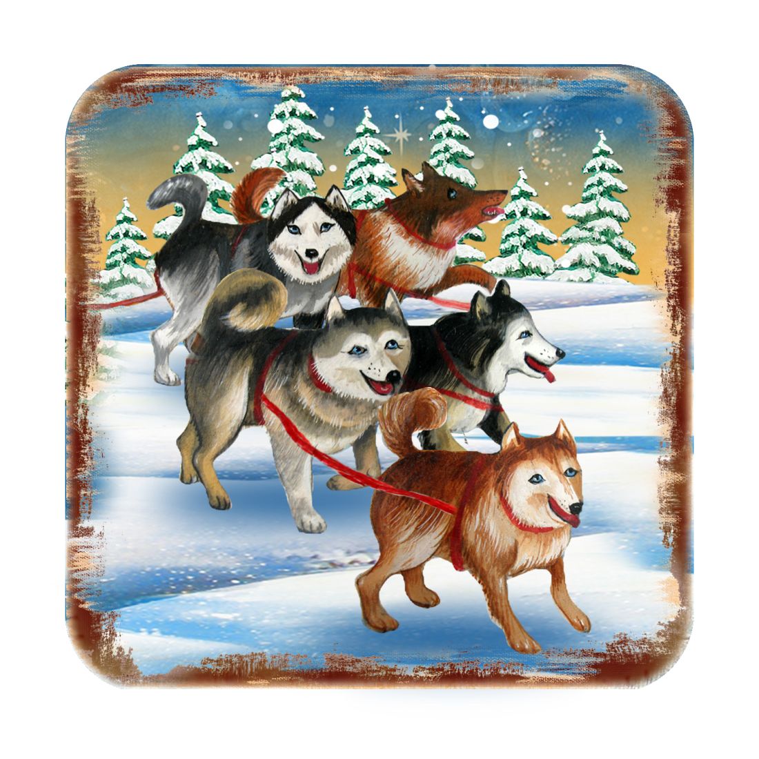 Huskies Wooden Cork Coasters Gift Set of 4 by Nature Wonders - Nature Wildlife Decor - 95378C-S4