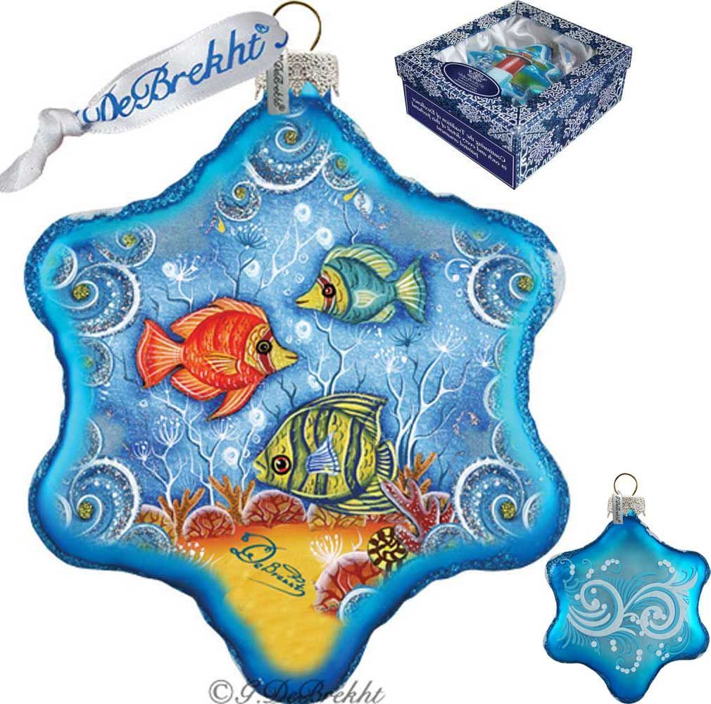 Starfish Snowflake Glass Ornament, Wildlife Wildlife Decor - 754-002 by G. DeBrekht Coastal