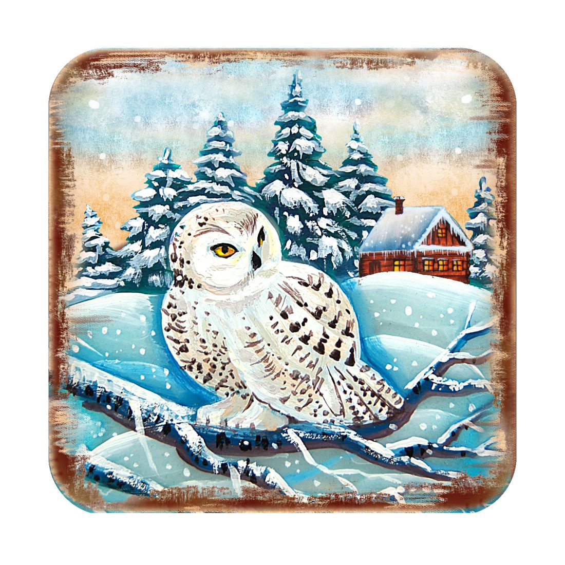 Owl Wooden Cork Coasters Gift Set of 4 by Nature Wonders - Nature Wildlife Decor - 95213C-S4