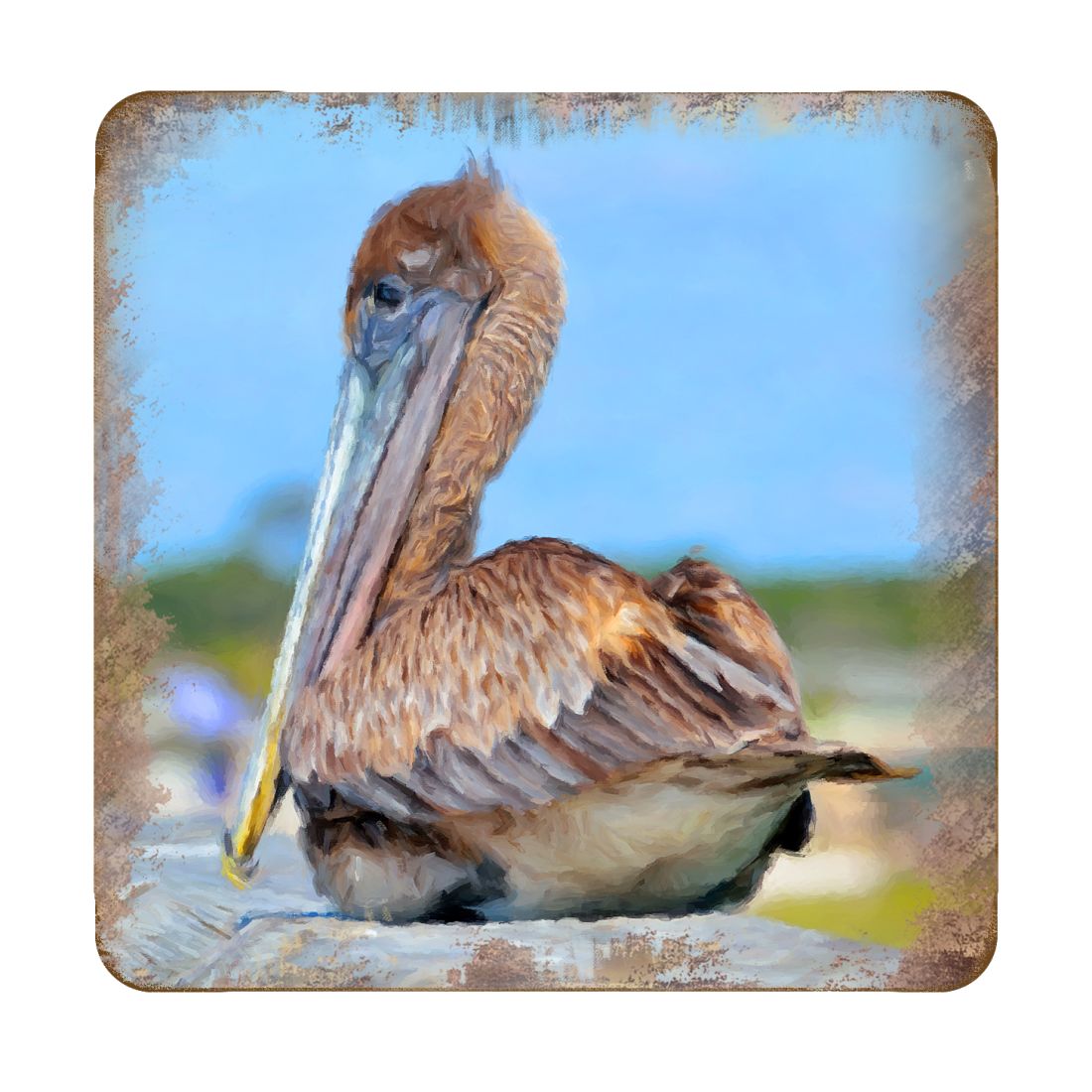 Pelican Coastal Wooden Cork Coasters Gift Set of 4 by Nature Wonders - Coastal Sea-Life Decor - 95325C-S4