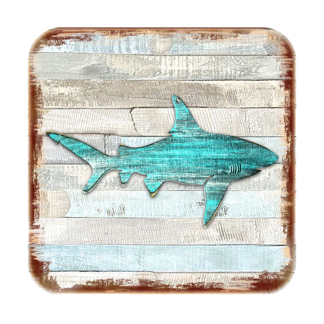 Shark Coastal Wooden Cork Coasters Gift Set of 4 by Nature Wonders - Coastal Sea-Life Decor - 8198515-9C-S4