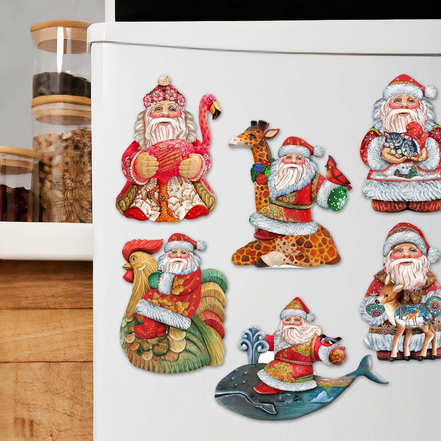 Santa Decorative Wooden Magnets Set of 6 by G. Debrekht - Christmas Santa Snowman Decor - 8090131G-S6