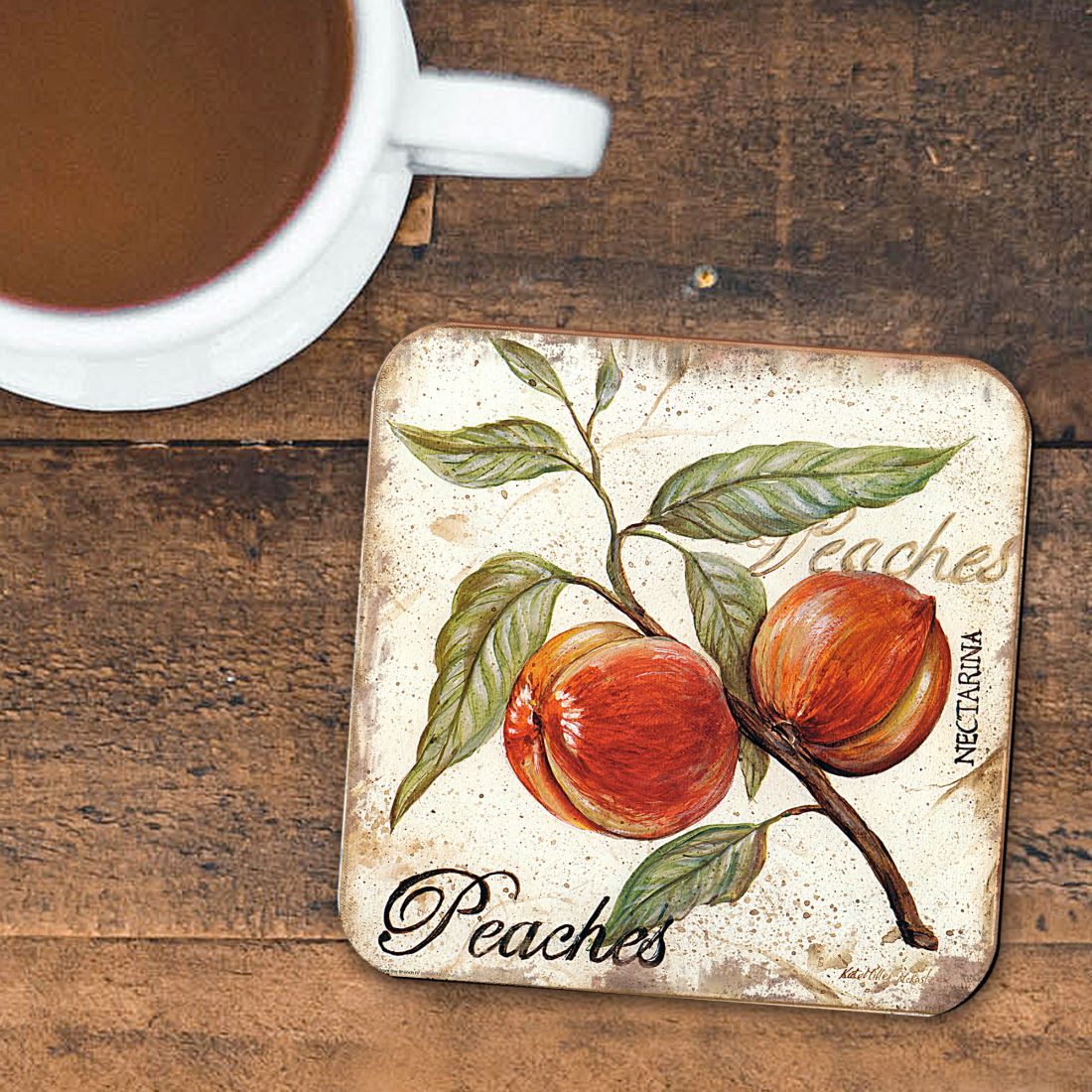 Peaches Wooden Cork Coasters Gift Set of 4 by Nature Wonders - Nature Wildlife Decor  - 8198632C-S4