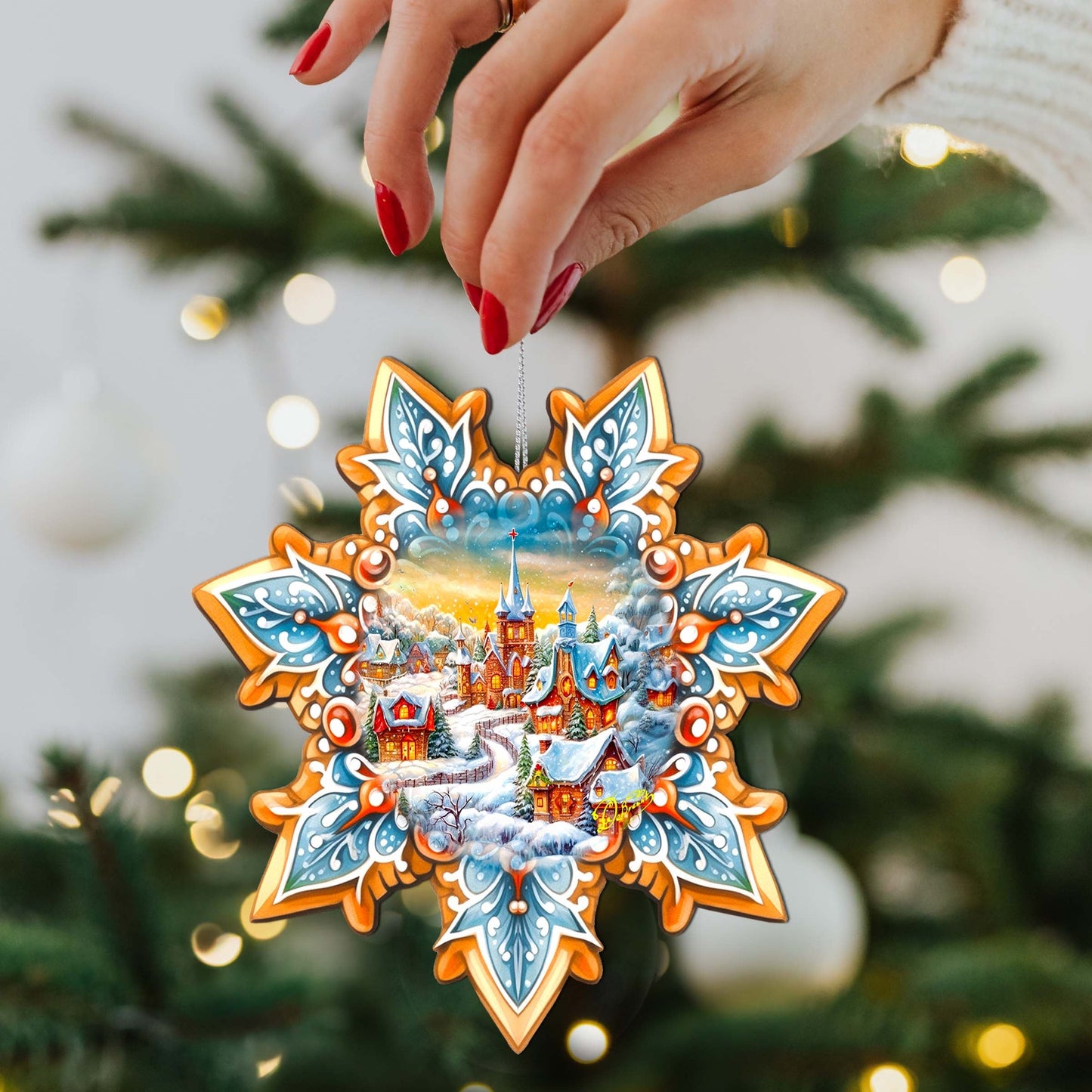Christmas Night Snowflake Wooden Ornaments by G. Debrekht - Christmas Decor - 8688416