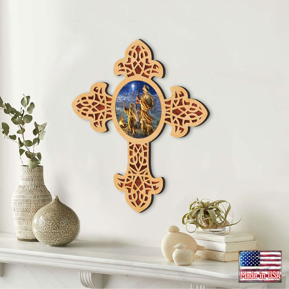 Starlight Shepherd Pointy Wooden Cross by D. Gelsinger - Inspirational Icon Decor - 88387-DG