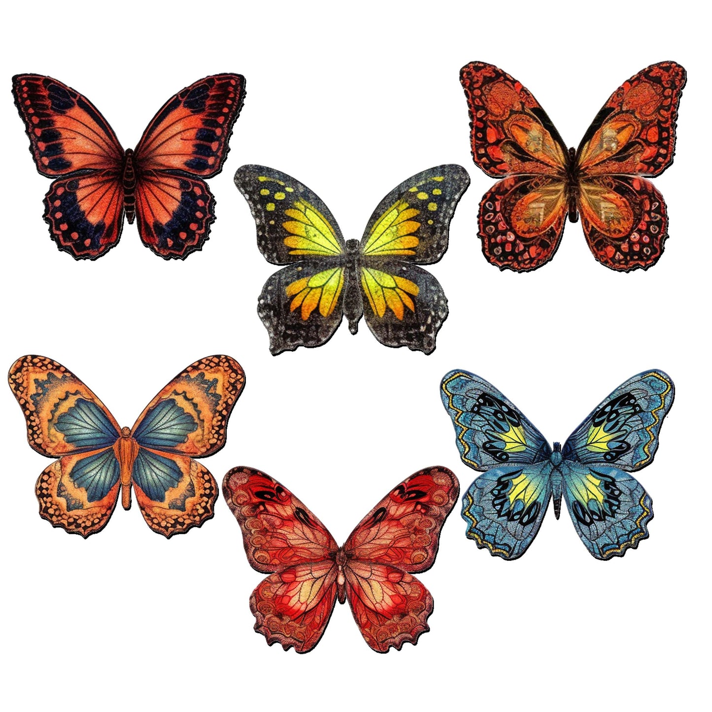 Summer Butterfly Decorative Wooden Magnets Set of 6 by G. Debrekht - Wildlife Decor - 8090012-1G-S6