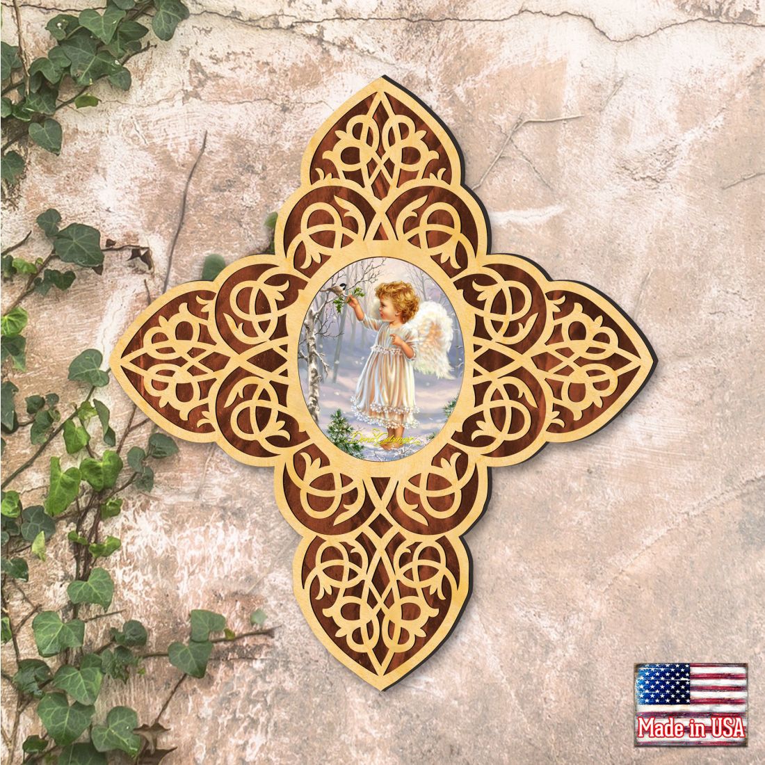 Angel Girl Filigree Wooden Cross by D. Gelsinger - Inspirational Icon Decor - 88482-DG