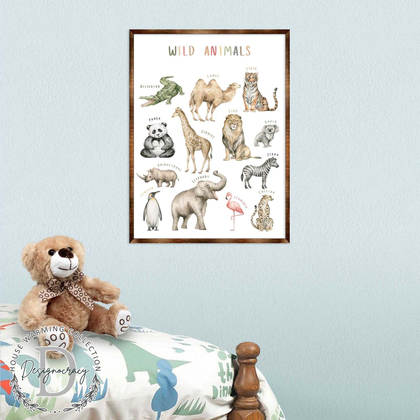 Wild Animals Kids Room Decor - Montessori Wooden Poster - Homeschool I Educational Poster - Classroom Decor - Playroom Art - 310219