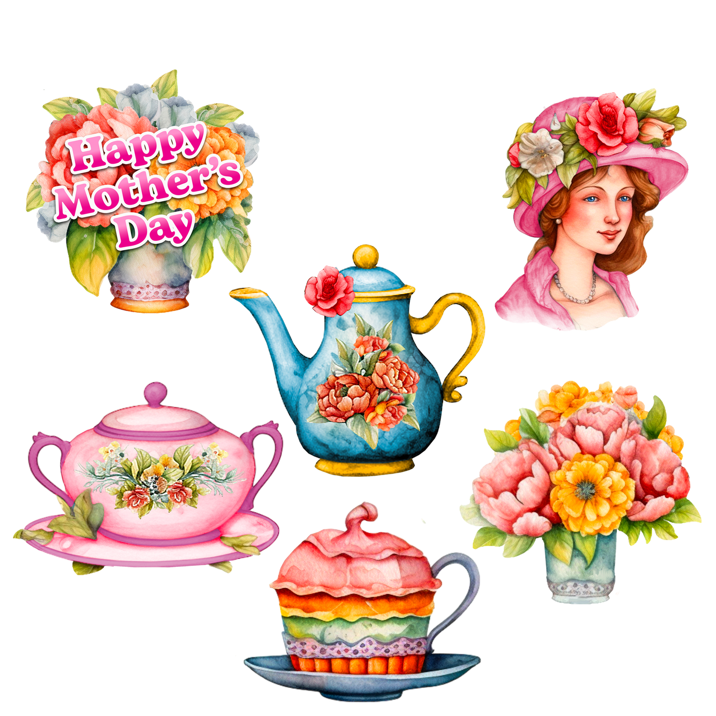 Happy Mother's Day Decorative Wooden Clip-on Ornaments Set of 6 by G. Debrekht - Love Family Decor - 8090059C-S6