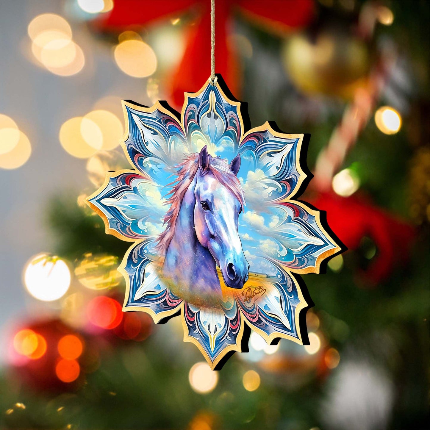White Horse Snowflake Wooden Ornaments by G. Debrekht - Nature Wildlife Decor - 8688433