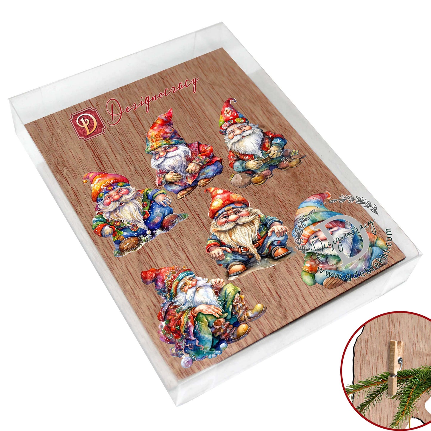 Christmas Gnomes Wooden Clip-on Ornaments by G. Debrekht - Christmas Decor - 8090031C-S6
