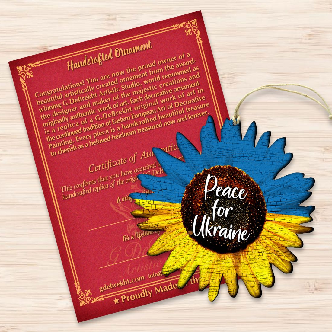 Piece for Ukraine Sunflower Wooden Ornaments - International Decor - 8187125