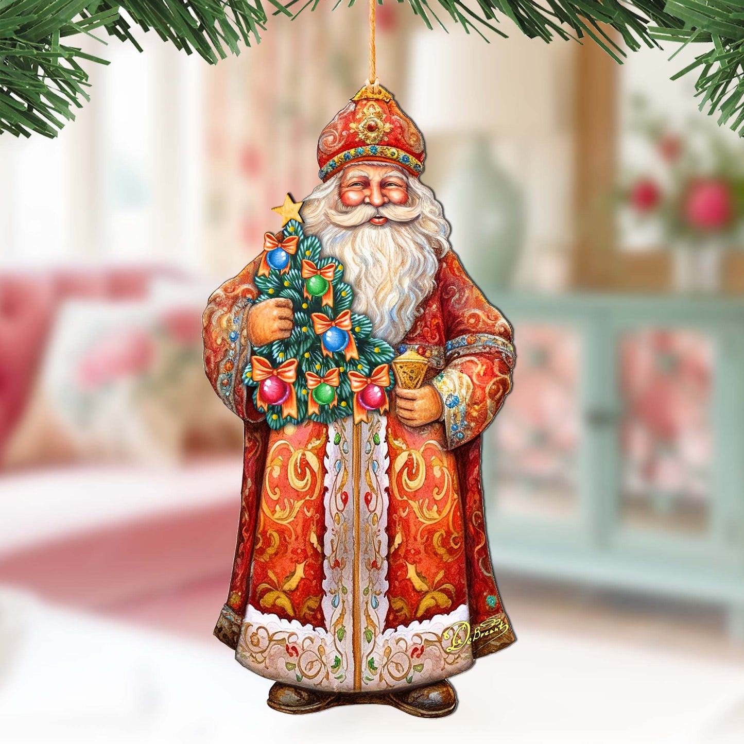 Santa's Tree of Joy Wooden Ornaments by G. Debrekht - Christmas Santa Snowman Decor - 8691418