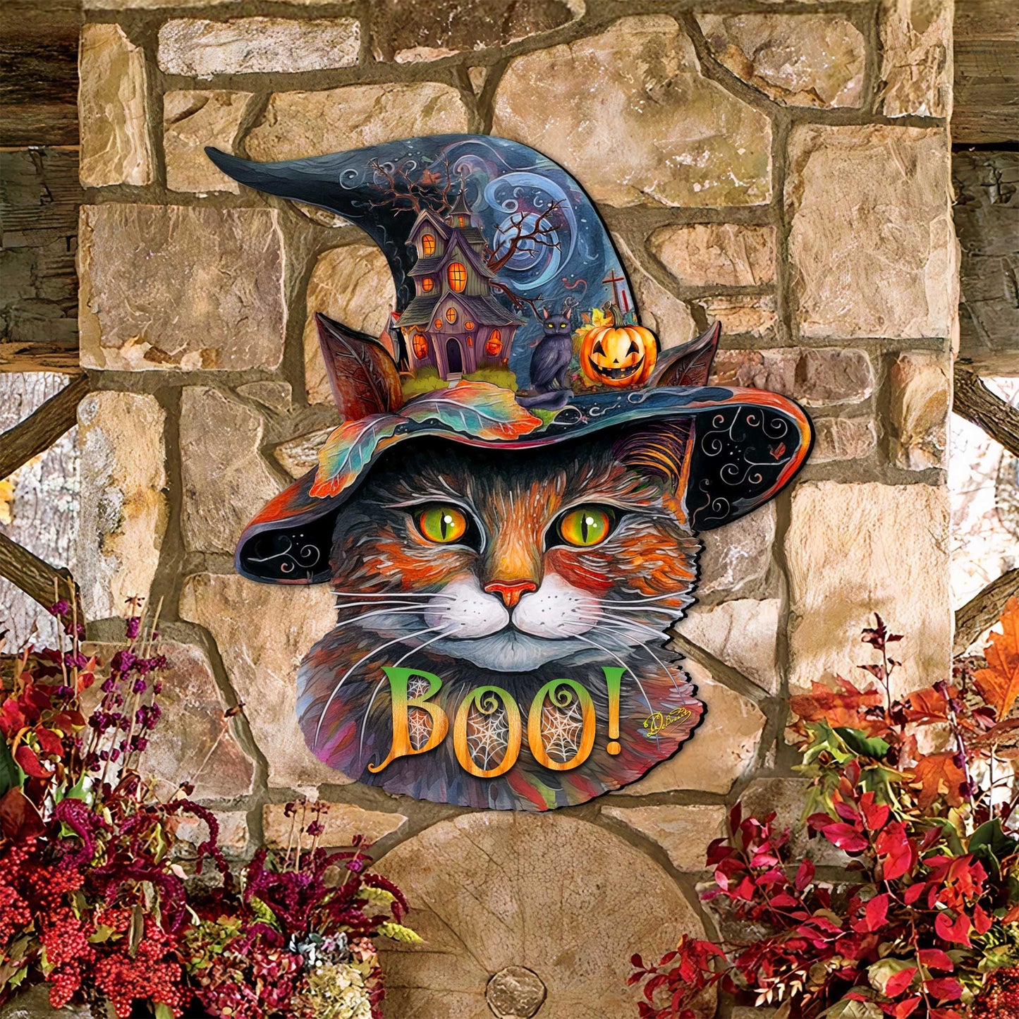 Halloween Cat in a Hat Holiday Door Decor by G. DeBrekht - Halloween Decor - 8652792H