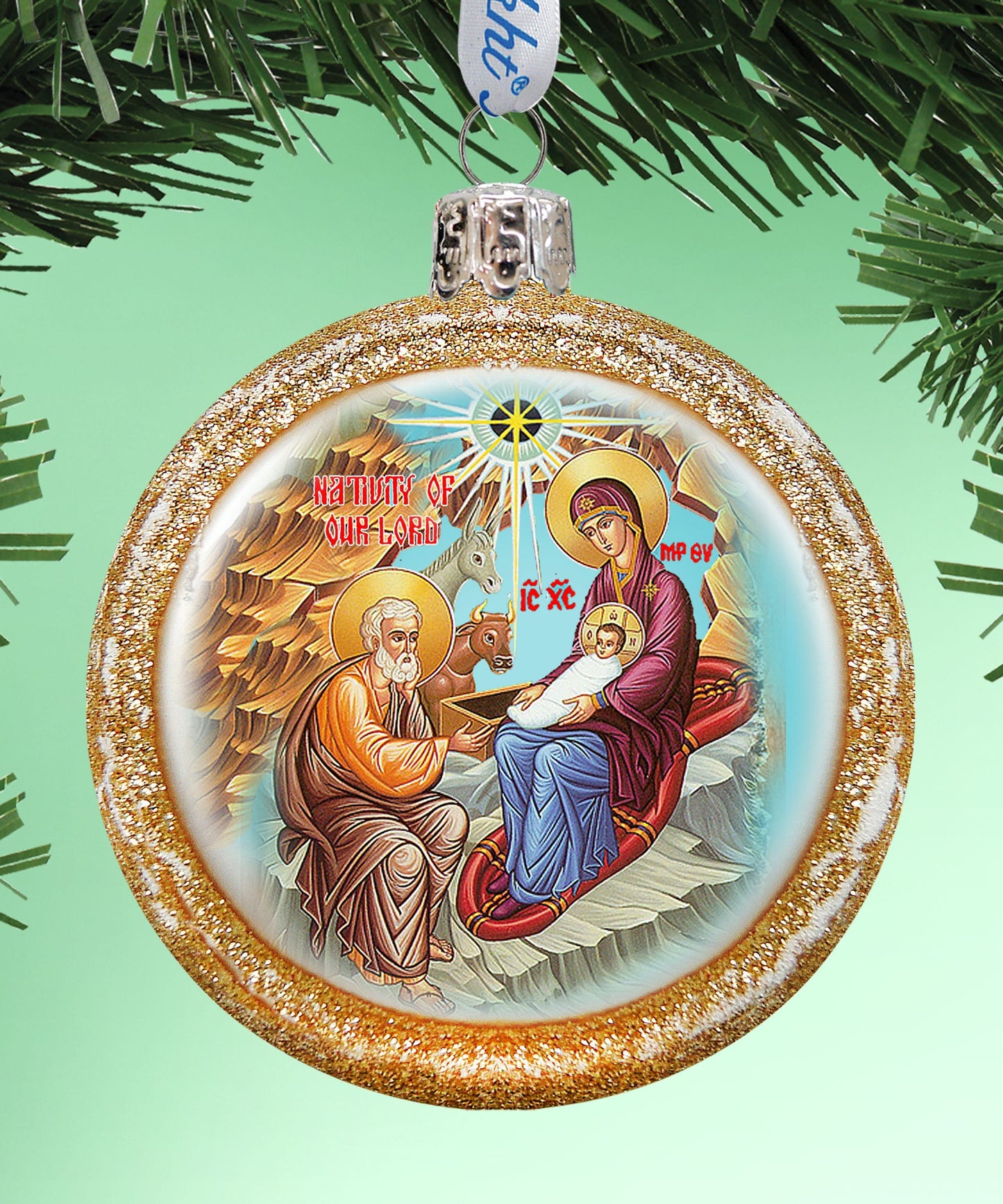 Orthodox Nativity Glass Ornament by G. DeBrekht - Nativity Holiday Decor - 73752G