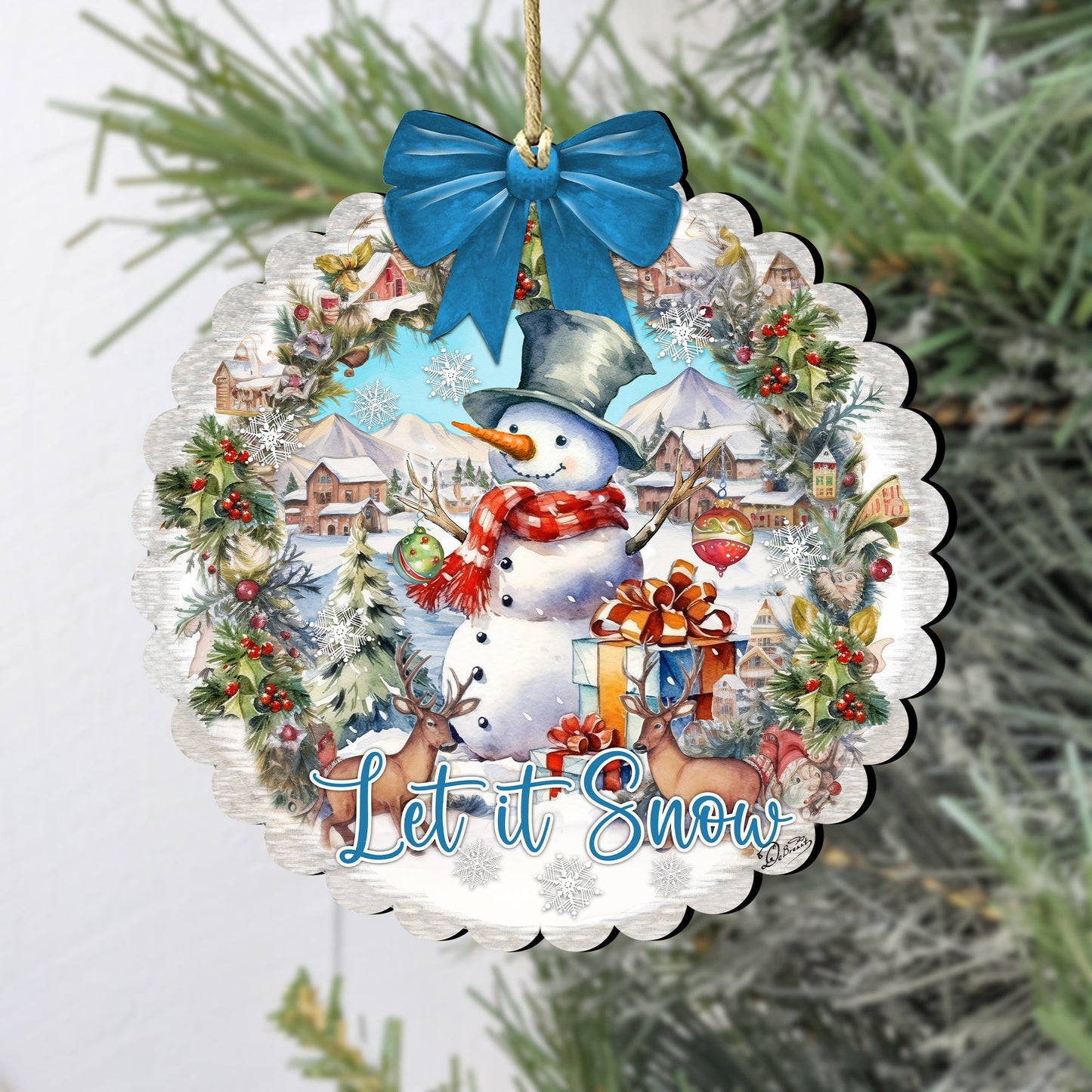 Let it Snow Wooden Ornaments by G. Debrekht Christmas Santa Snowman Decor - 933122