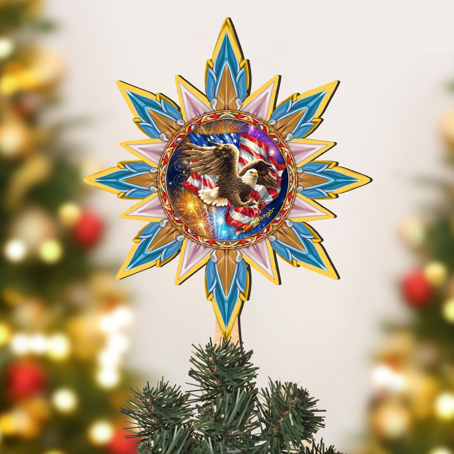 American Patriotic Eagle Tree Topper Wooden Decor by D. Gelsinger -Patriotic Holiday Decor - 89515-DG