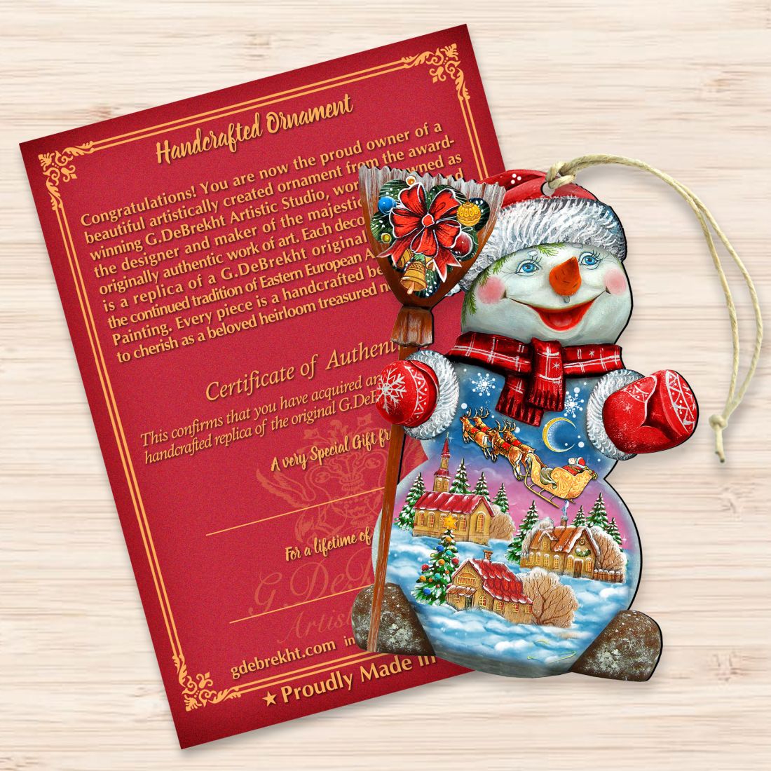 Santa in the Night Sky Wooden Ornaments by G. DeBrekht - Christmas Santa Snowman Decor - 818158