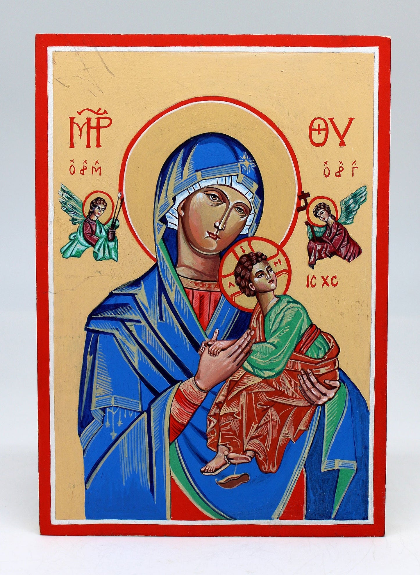 Virgin Mary Directress - Original One-of-a-Kind Orthodox Icon Handpainted on Wood 8 x 5.5" , Signed by G. DeBrekht with Certificate