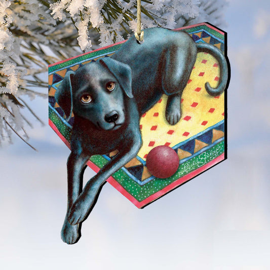 Ready When You Are Black Dog Wooden Ornaments by Laura Seeley - Pets Dog and Cats Decor - 8511017-LS