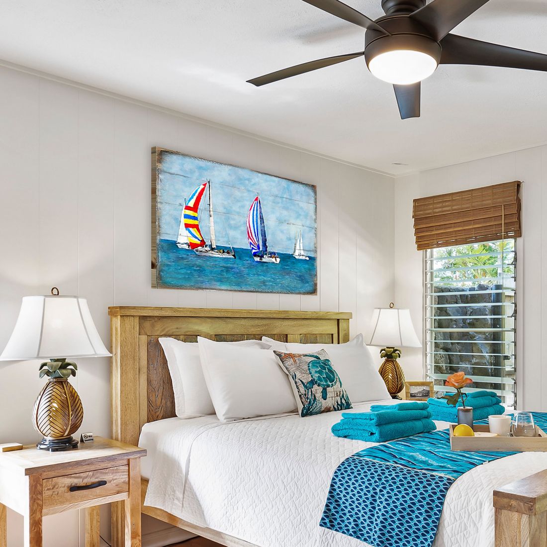 Ahlers Sailboats Wood Wooden Coastal Wall Art by Nature Wonders - Coastal Sea-Life Decor - 95259B