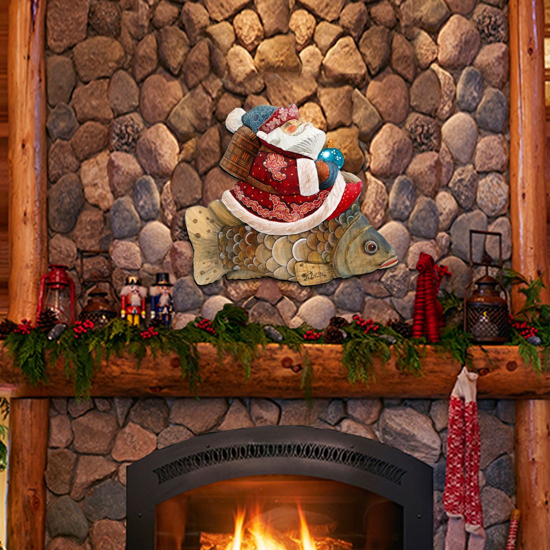 Golden Fish Santa Christmas Door Decor by G. DeBrekht - Christmas Santa Snowman Decor - 8121635H