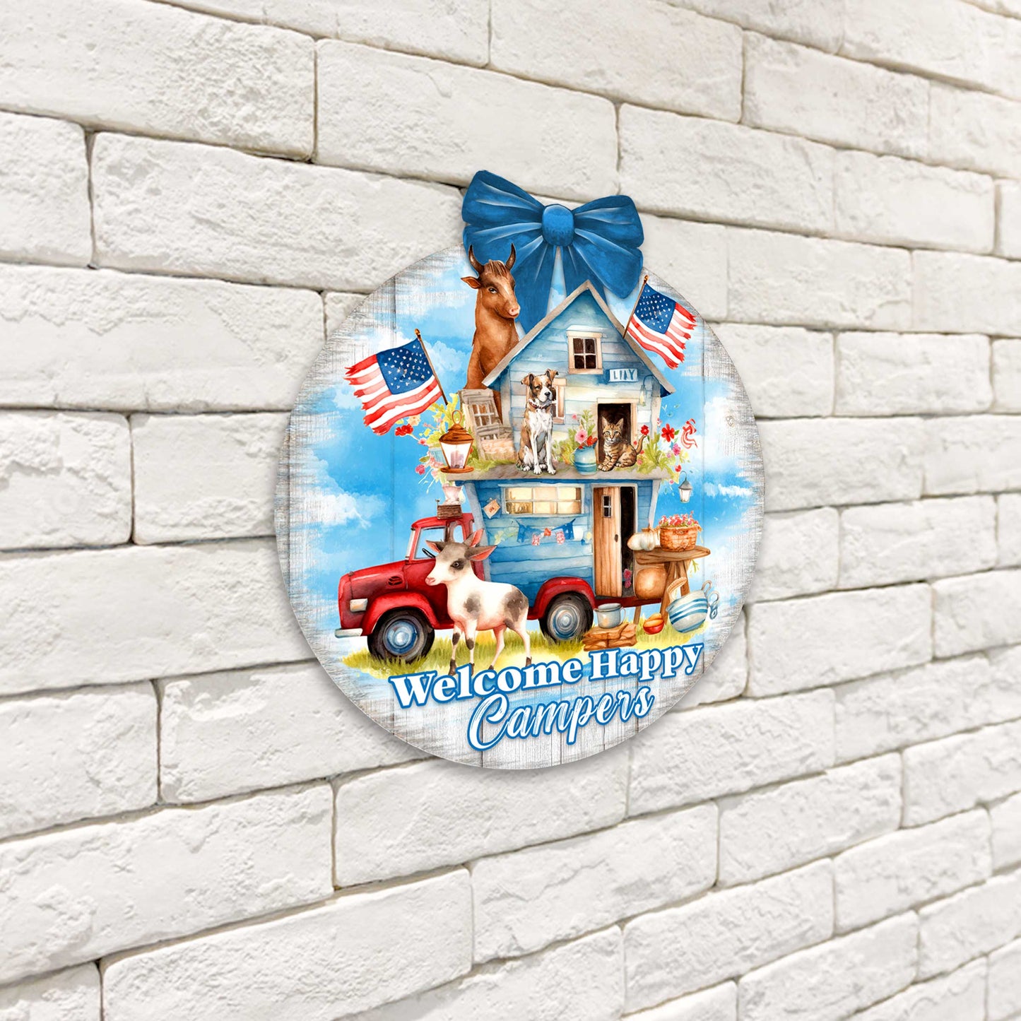 Welcome Happy Campers Sign Front door welcome sign Main entrance banner Welcome sign - Wooden front porch decor - 933114H