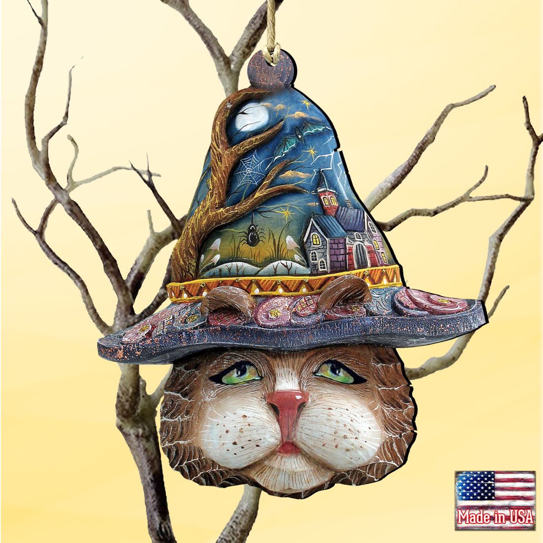 Halloween Eve Cat Wooden Ornaments by G. DeBrekht - Thanksgiving Halloween Decor - 8161039