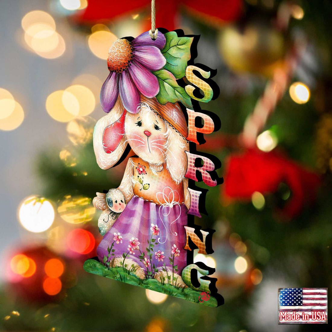 Spring Bunny Wooden Ornaments Easter by Jamie Mills-Price - Easter Spring Decor - 8457604