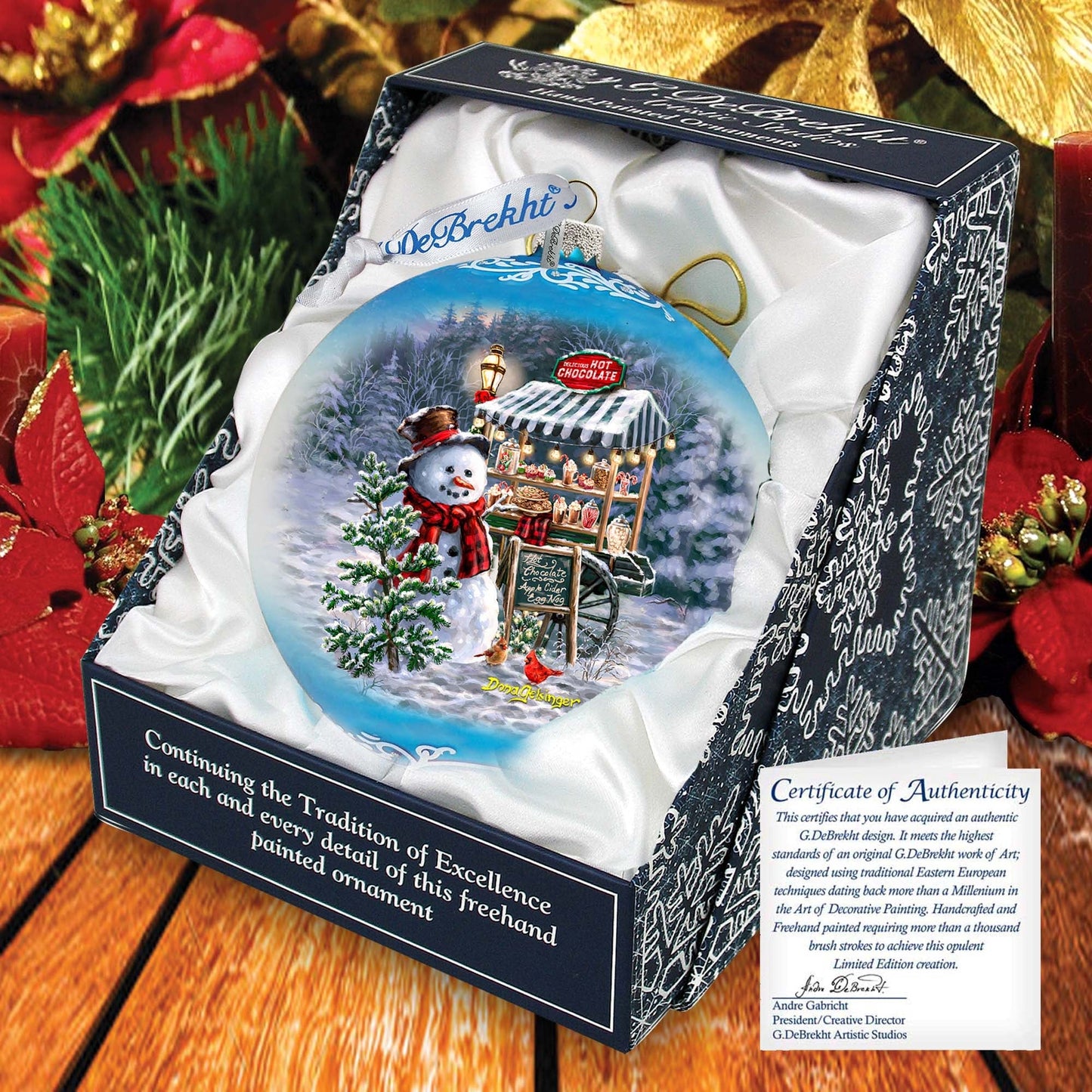 Hot Cocoa Magic - Frosty Fun Lg Glass Ornament by D. Gelsinger - Christmas Santa Snowman Decor - 73935-DG