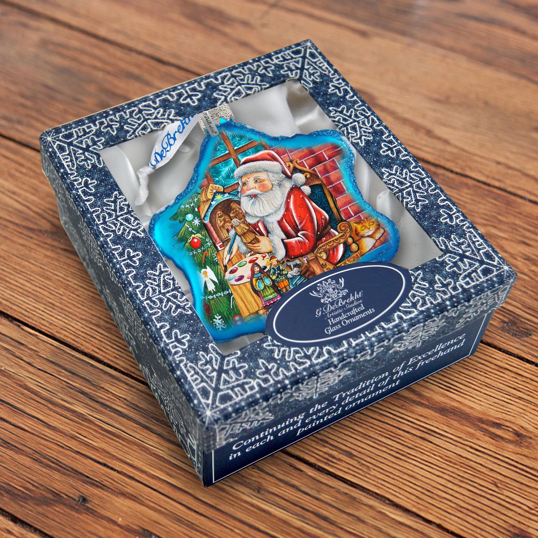 Nativity Workshop Snowflake Glass Ornament by G. DeBrekht - Christmas Santa Snowman Decor - 754-003