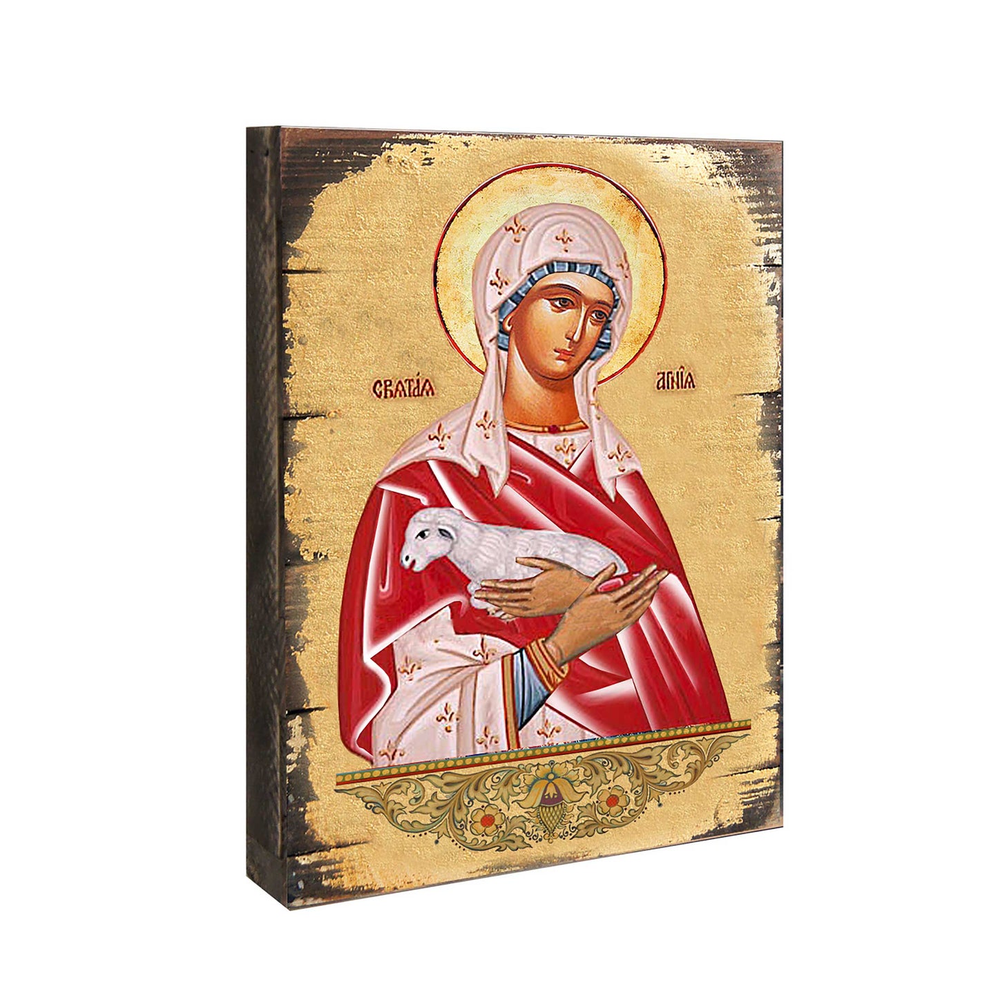 Saint Agnia Wooden Gold Plated Religious Christian Sacred Icon - Inspirational Icon Decor - 85025
