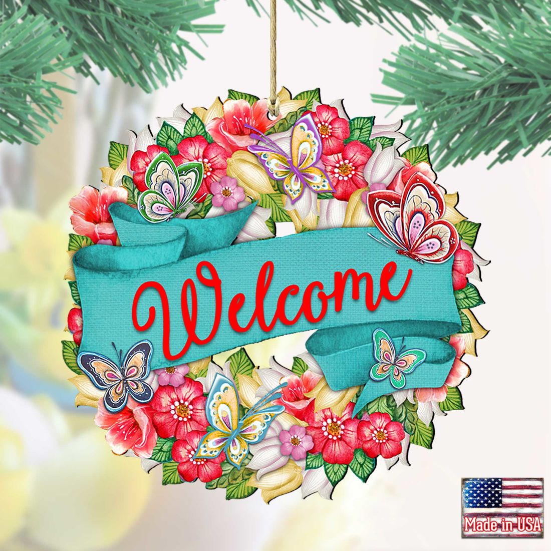 Welcome Flowers Summer Wreath Wooden Ornaments by G. DeBrekht - Easter Spring Decor - 8185303-3