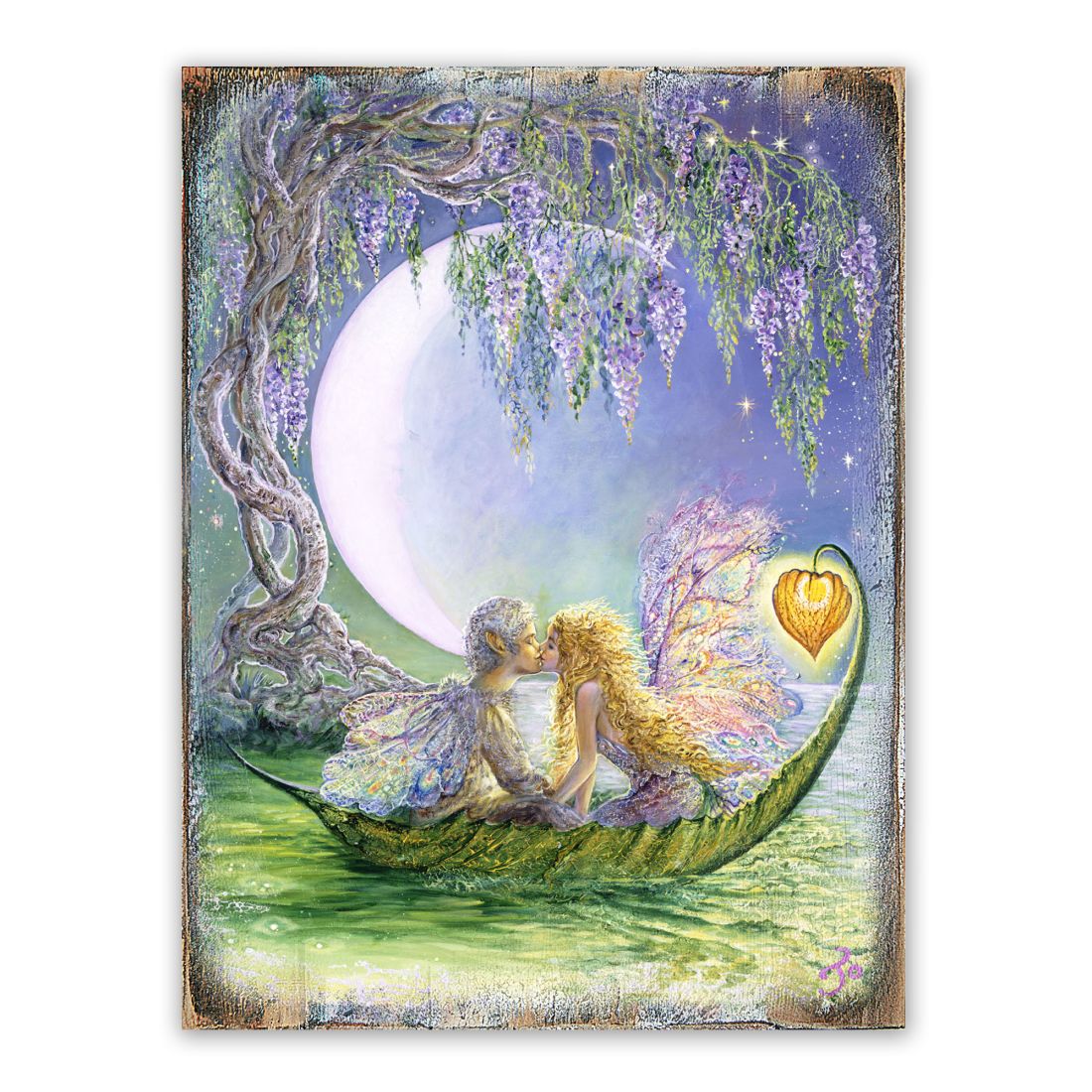 Wisteria Moon Fantasy Wooden Wall Art by Josephine Wall - Fantasy Decor - 852141-JW