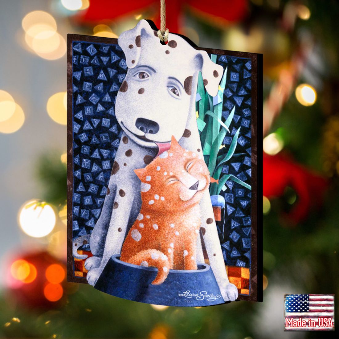 Friendship Wooden Ornaments Pets by Laura Seeley - Pets Dog and Cats Decor - 8511012-LS
