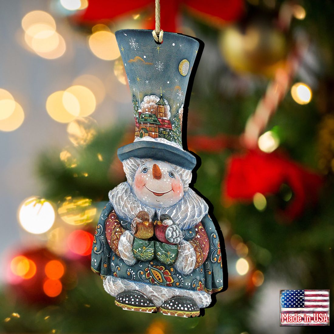 Old World Christmas Snowman Wooden Ornaments by G. DeBrekht - Christmas Santa Snowman Decor - 8116420