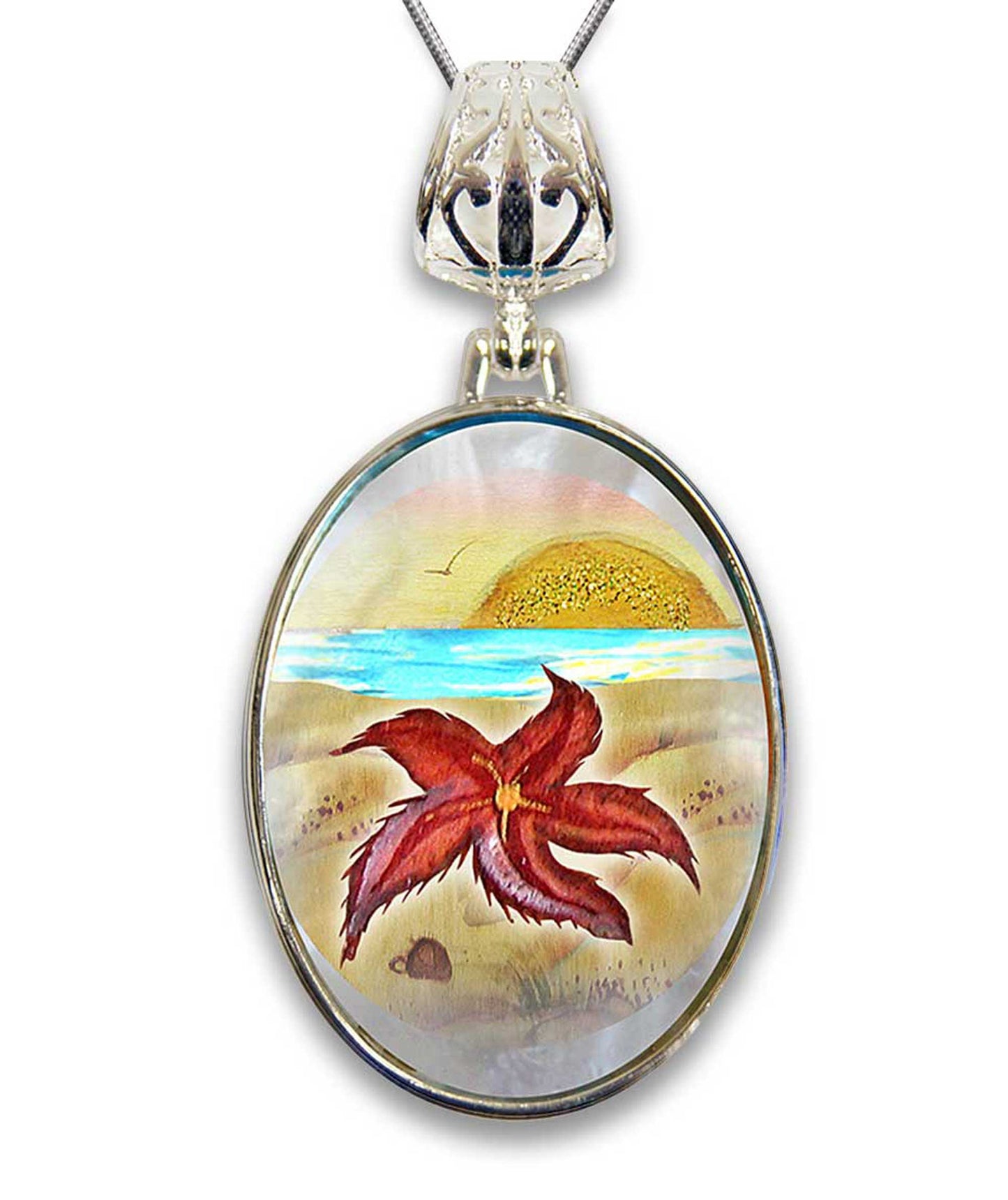 Starfish Pendant Silver-Plated Mother of Pearl Jewelry Necklace - 44051