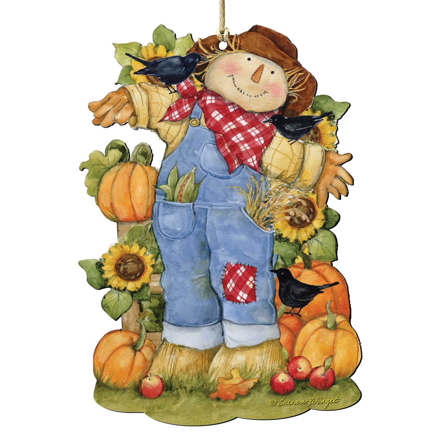 Fall Decoration Harvest Scarecrow - Scarecrow Ornament Handmade Gift for Autumn Adornment - Wooden Ornament by Susan Winget 8471211-SW