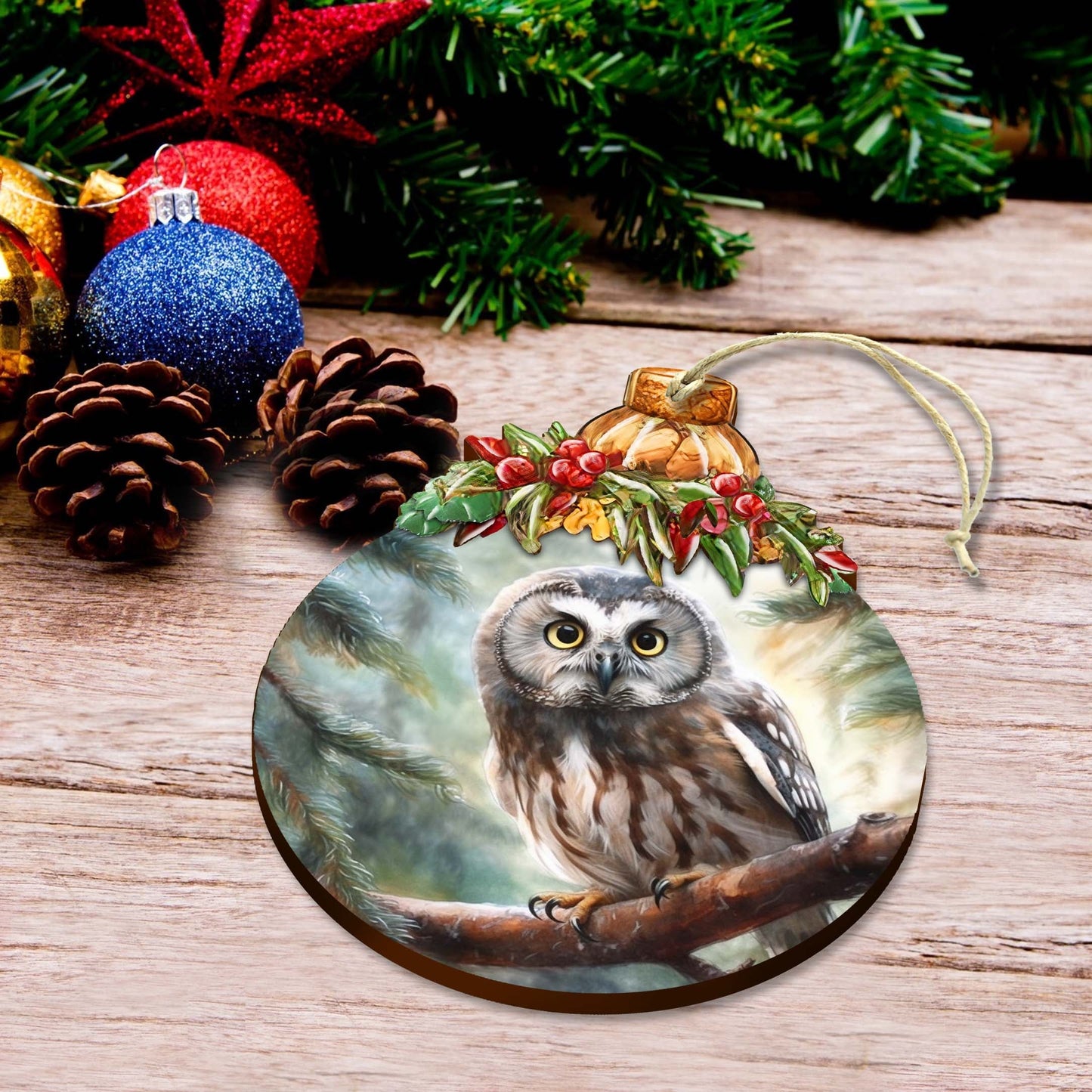 Alaskan Boreal Owl Wooden Ornaments by G.Debrekht - Wildlife Holiday Decor - 870022