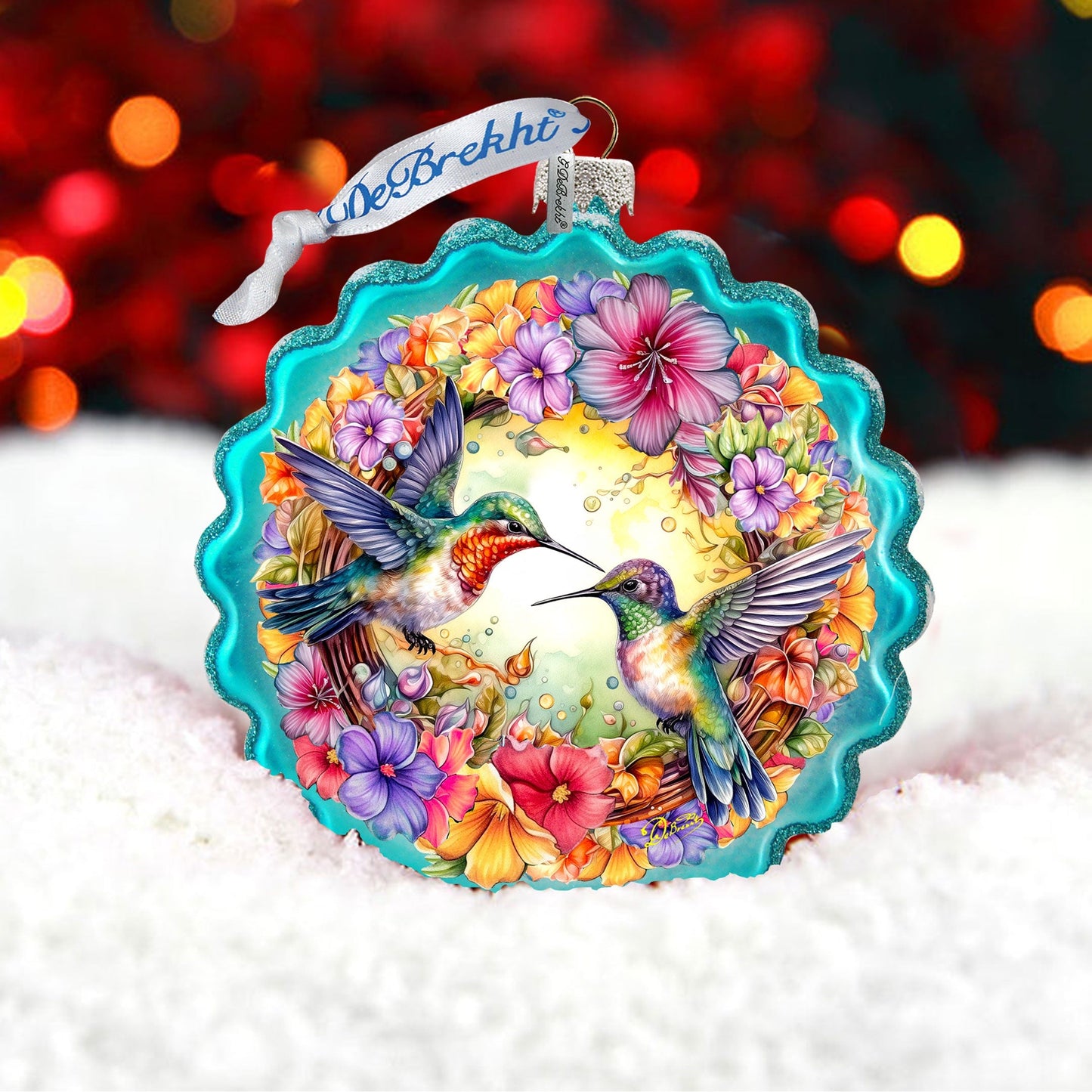 Hummingbirds Wreath Glass Ornament by G. Debrekht - Wildlife Holiday Decor - 759-061