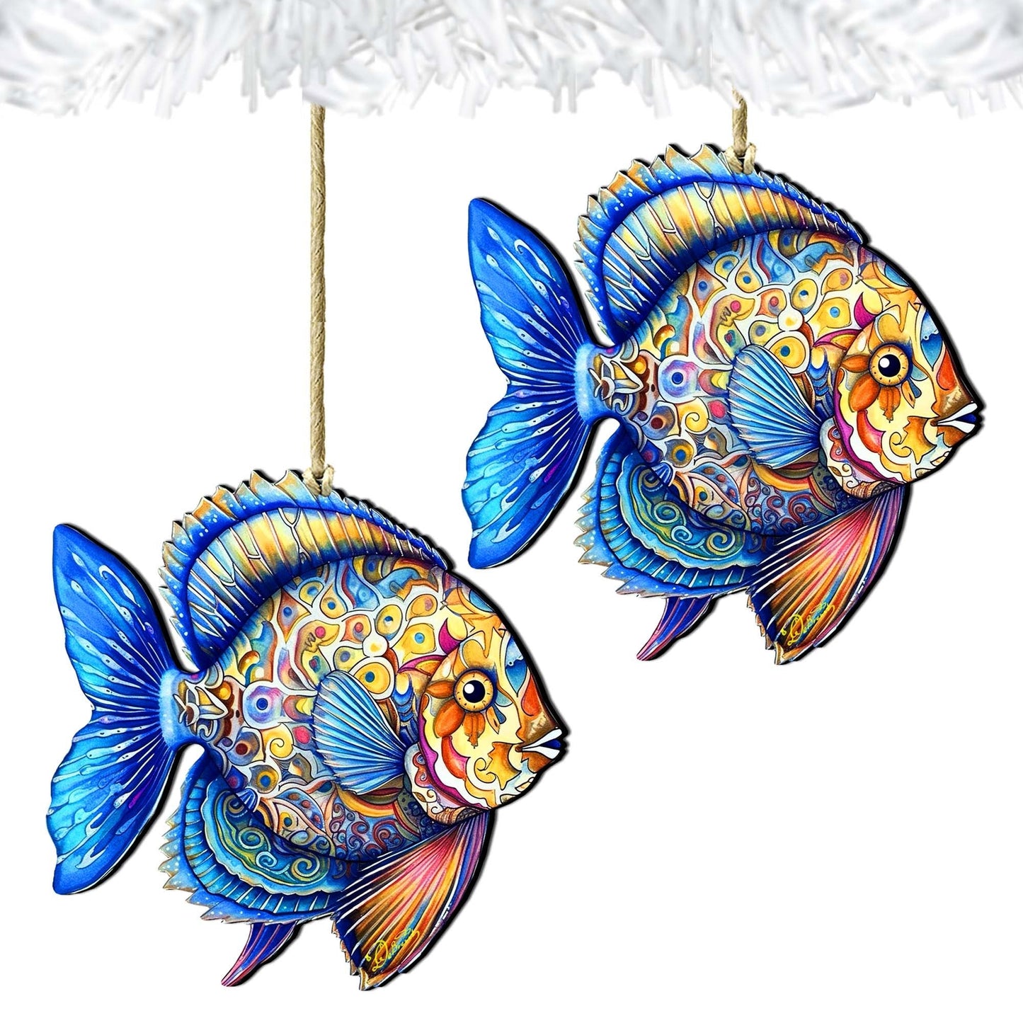 Nautical Christmas Ornaments - Oceanic Opal Fish Wooden Ornaments by G. Debrekht Coastal Holiday Decor - 8688302