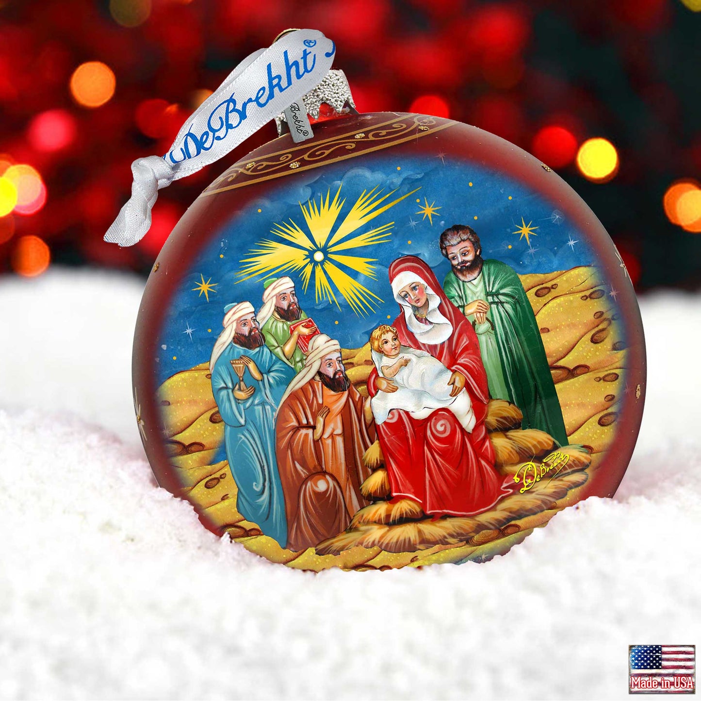 Holy Family and Three Kings Lg Glass Ornament in Red by G.DeBrekht - Christmas Decor - 73920R