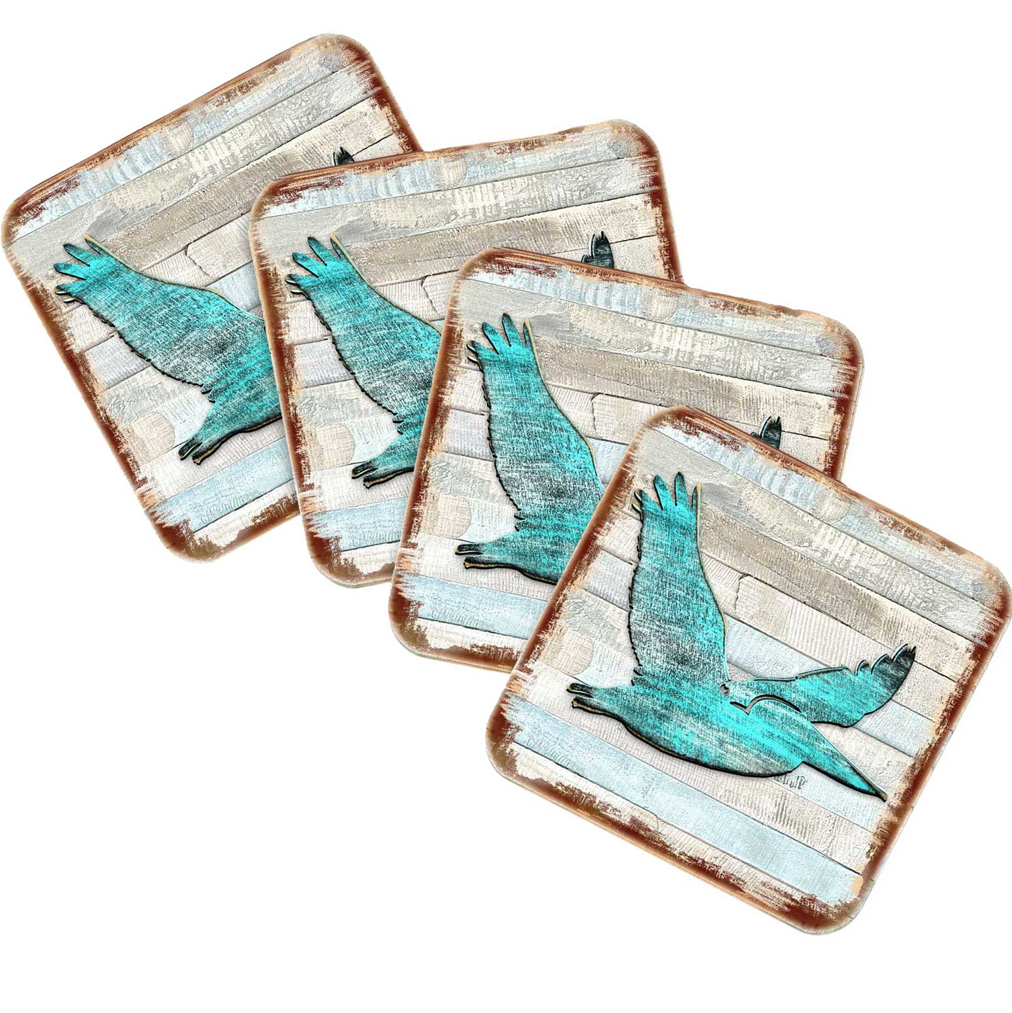 Pelican Coastal Wooden Cork Coasters Gift Set of 4 by Nature Wonders - Coastal Sea-Life Decor - 8198611-9C-S4