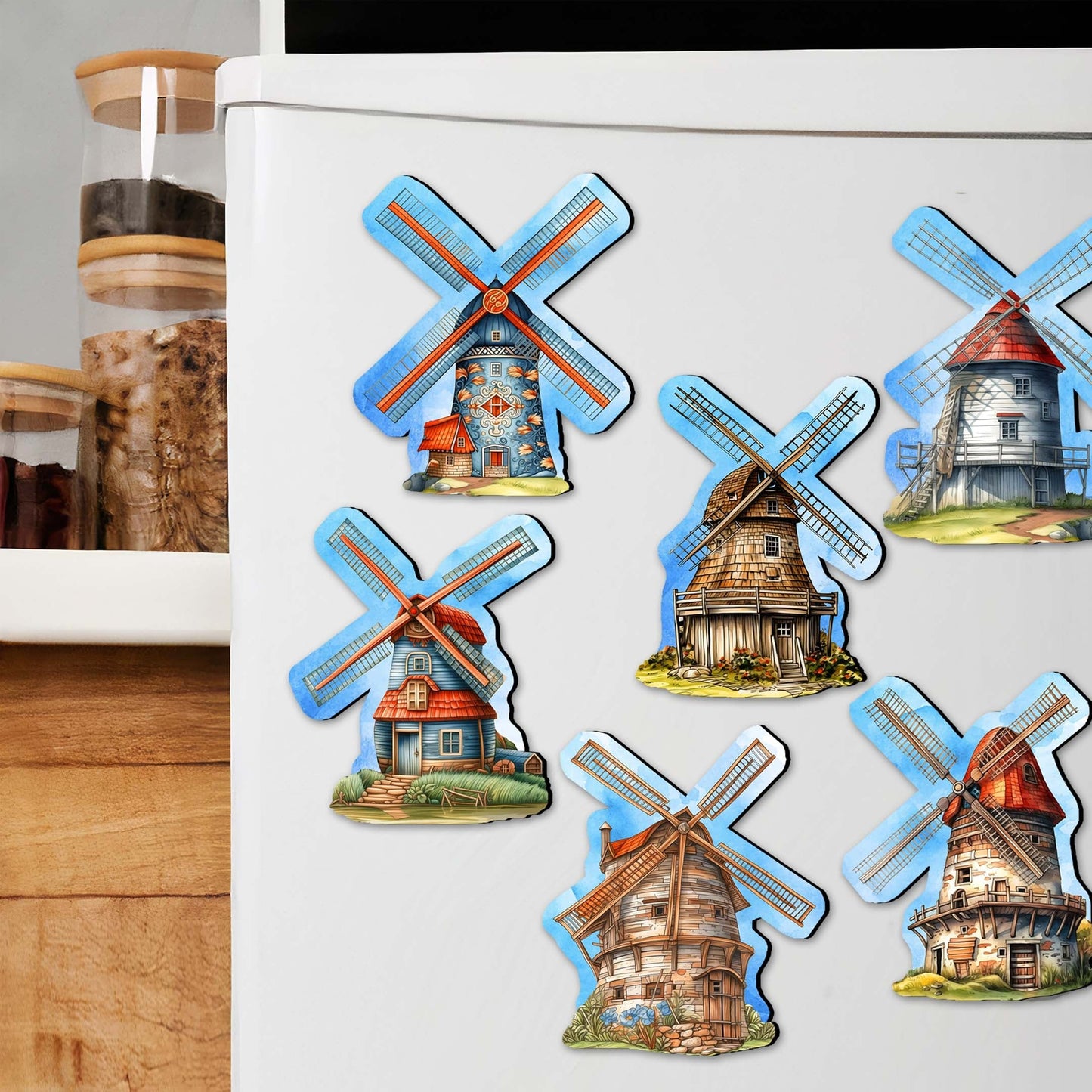 Windmills Decorative Wooden Magnets Set of 6 by G. Debrekht - Love Family Decor - 8090074G-S6