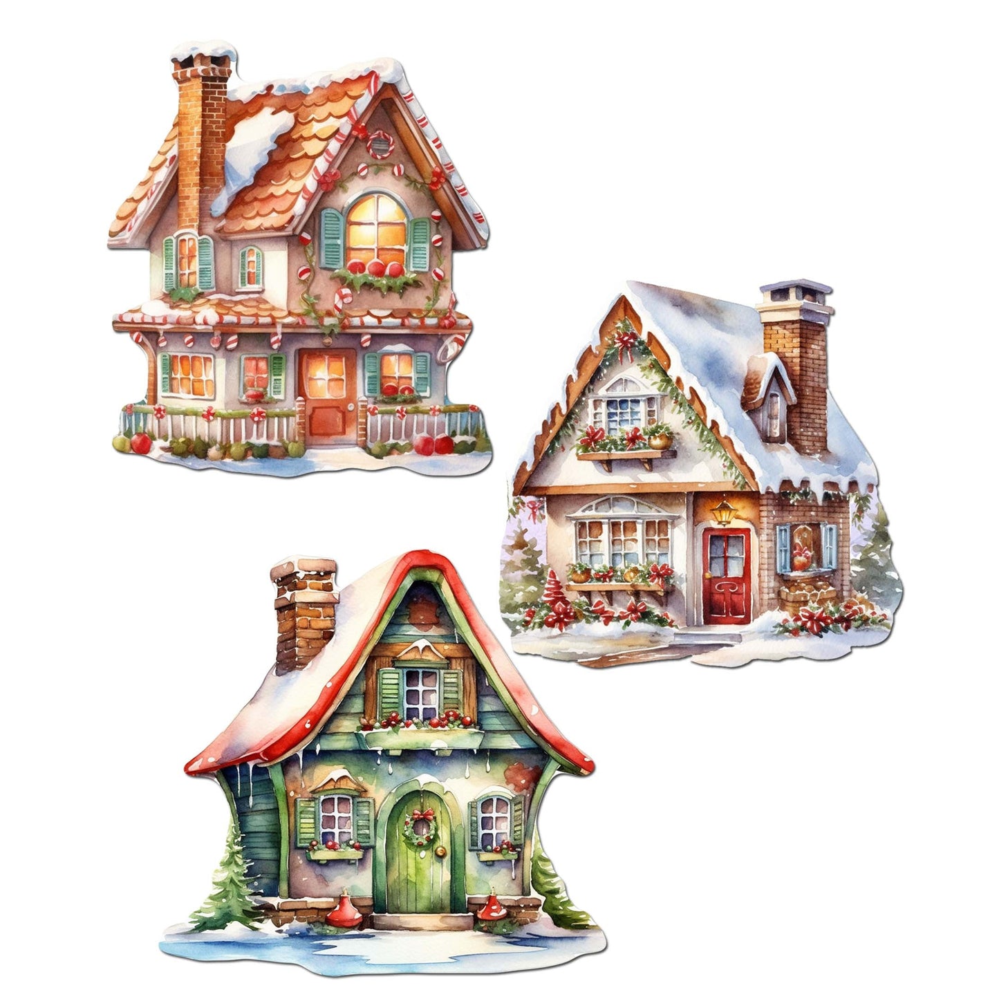 Dream Houses Decorative Wooden Clip-on Ornaments Set of 3 by G. Debrekht - Christmas Decor - 8091029C-S3