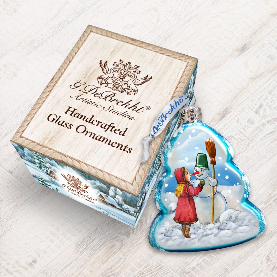 Playing Snowman Mercury Glass Ornament by G. DeBrekht - Christmas Santa Snowman Decor - 777386