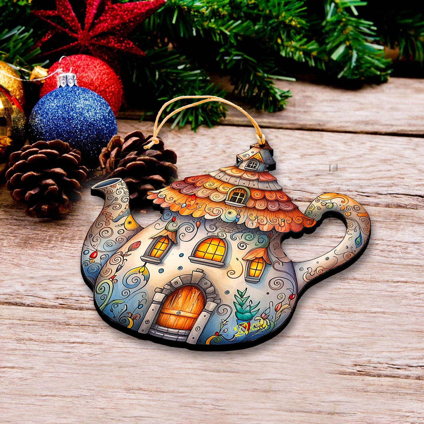 Teapot Decorative Wooden Ornaments by G. Debrekht - Love Family Decor - 8688312